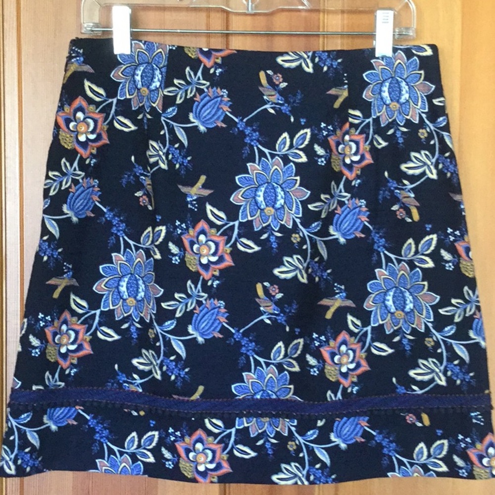 LOFT Navy Floral A-Line Skirt with Blue and Orange Accents